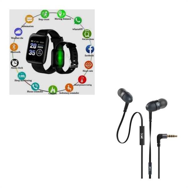ID116 Smartwatch and Bassheads 225 in Ear Wired Earphones